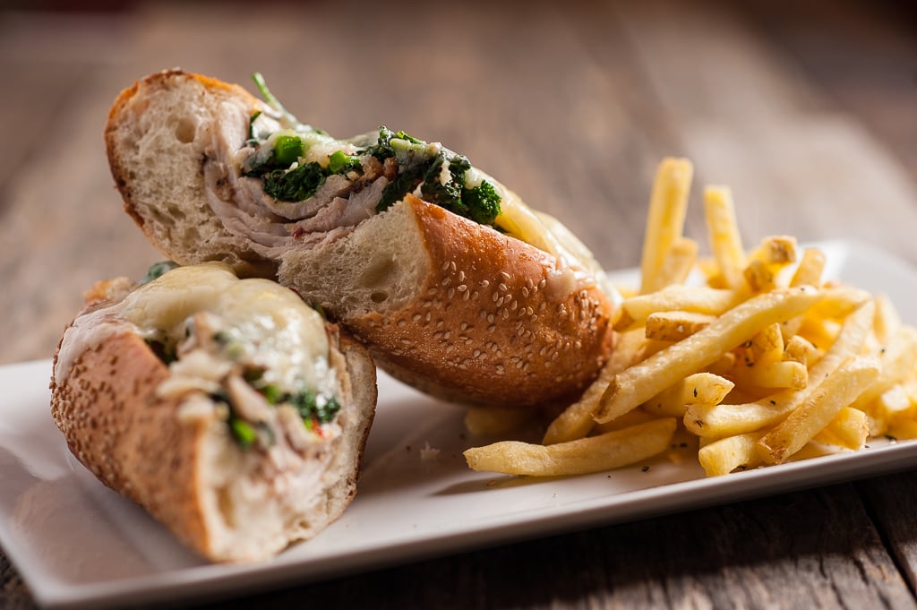 roast pork sandwich with fries