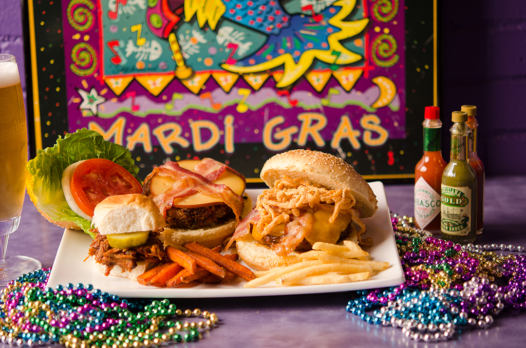 burgers, slider and fries