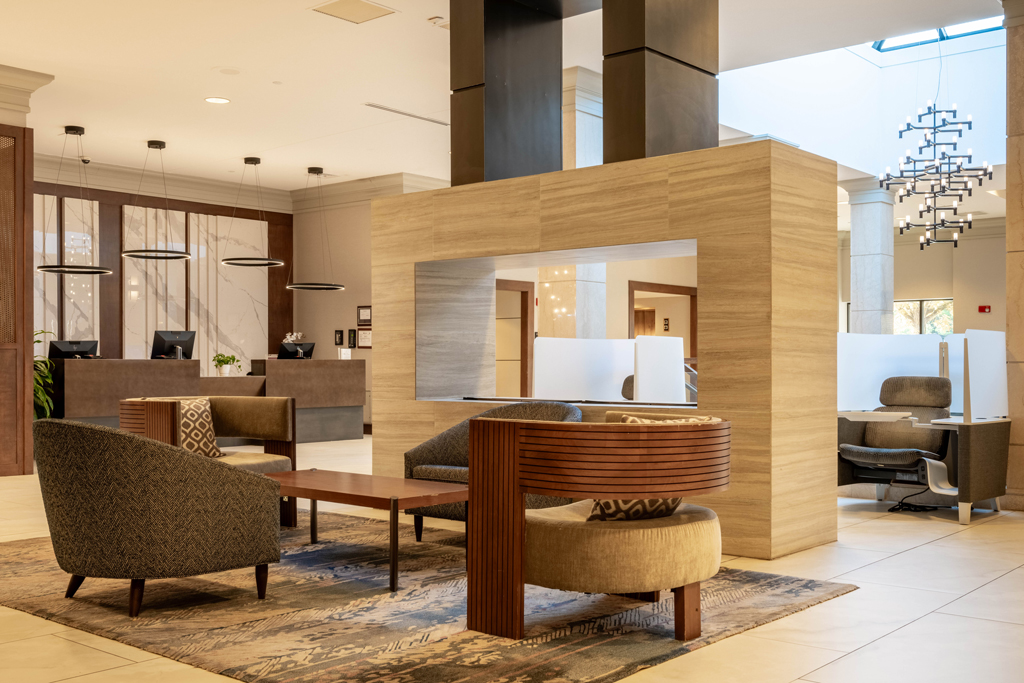 Modern hotel lobby seating area