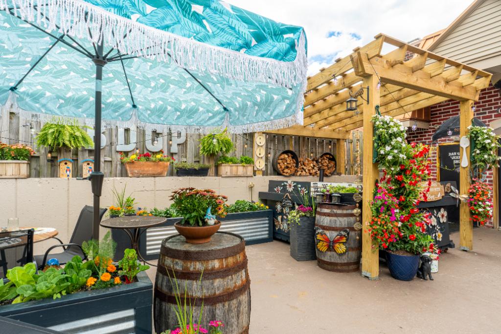 Decorated restaurant patio