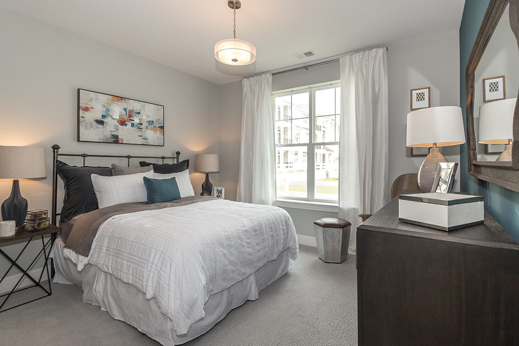 white and blue bedroom
