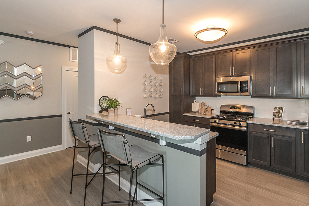 staged kitchen and breakfast bar